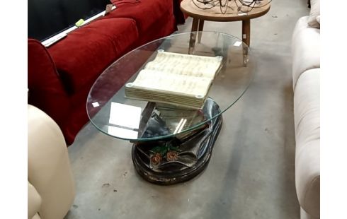 TABLE BASSE LIVRE OVALE EN VERRE