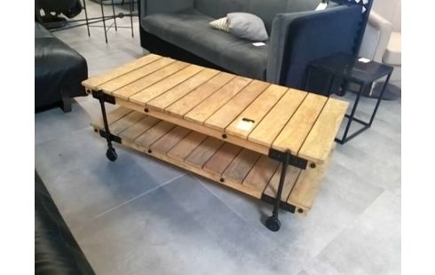 TABLE BASSE 2 PLATEAUX BOIS ET METAL ST INDUSTRIEL