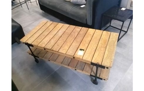 TABLE BASSE 2 PLATEAUX BOIS ET METAL ST INDUSTRIEL