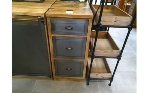 MEUBLE EN MANGUIER MASSIF ET METAL NOIR 4 TIROIRS