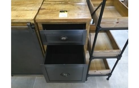 MEUBLE EN MANGUIER MASSIF ET METAL NOIR 4 TIROIRS