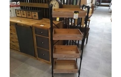 ETAGERE STYLE INDUSTRIEL BOIS ET METAL NOIR