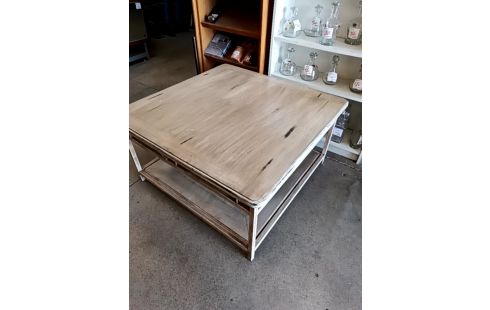 TABLE BASSE CÉRUSÉE BOIS MÉTAL