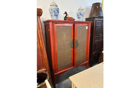 MEUBLE CHINOIS ROUGE 2 PORTES DECO POISSON