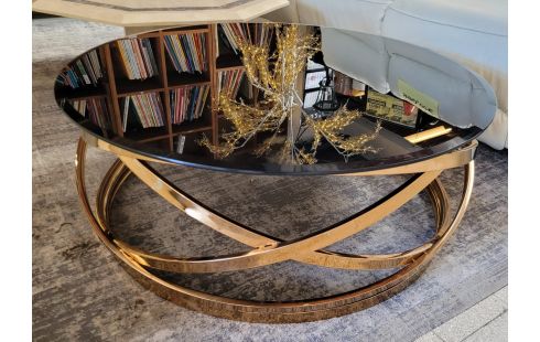 TABLE BASSE RONDE DOREE ET VERRE