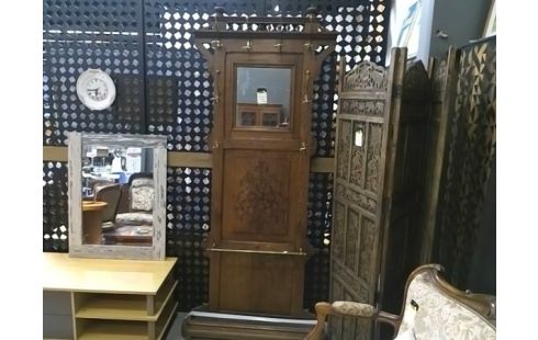 PORTE MANTEAU AVEC MIROIR 1 PORTE PARAPLUIE CHENE ET LAITON