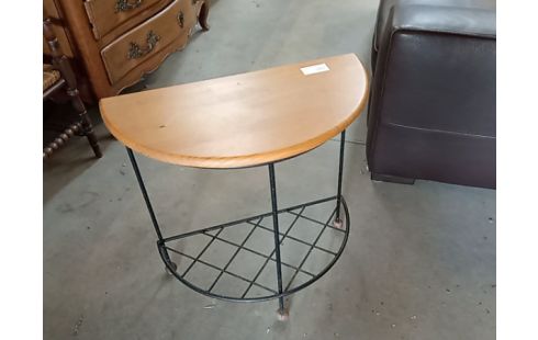 CONSOLE DEMI LUNE BOIS ET METAL NOIR