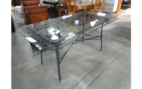 TABLE EXTERIEUR PLATEAU VERRE + 4 CHAISES