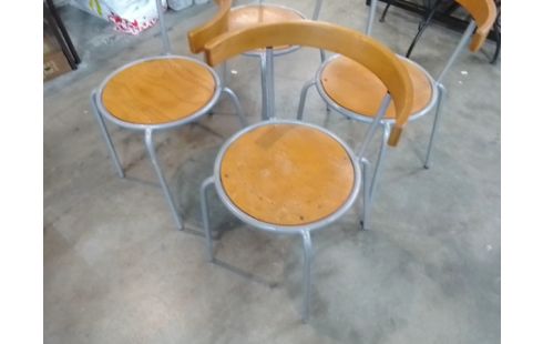 4 CHAISES D'ECOLIER BOIS METAL