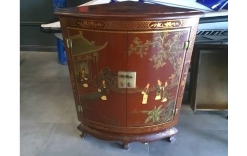 ENCOIGNURE STYLE ASIATIQUE 2 PORTES MARRON ET DECORS DORES