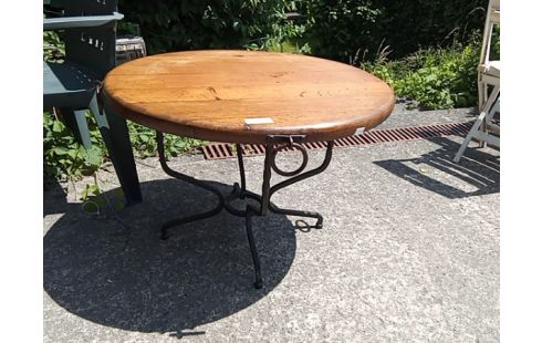 TABLE BASSE RONDE CHENE FER FORGE