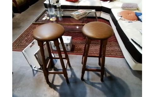 TABOURET DE BAR BOIS ASSISE SIMILI CUIR MARRON