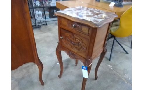 CHEVET 1 TIROIR 1 PORTE BOIS DESSUS MARBRE