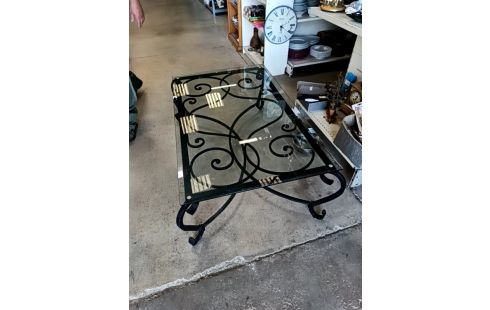 TABLE BASSE FER FORGÉ PLATEAU VERRE