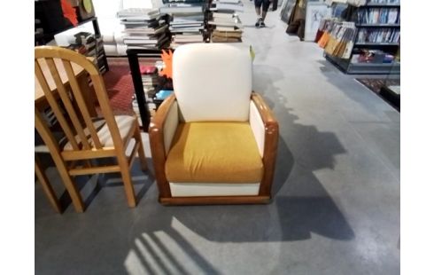 FAUTEUIL BOIS ET TISSU BEIGE STYLE MARIN