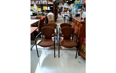 LOT DE 4 FAUTEUILS VINTAGE TISSU ET CUIR