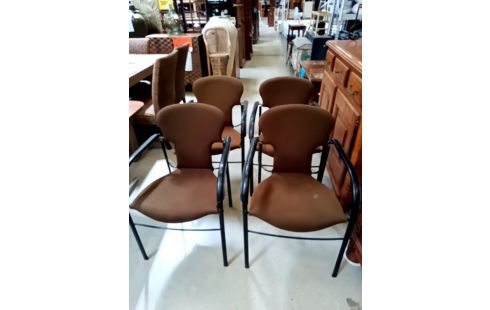 LOT DE 4 FAUTEUILS VINTAGE TISSU ET CUIR