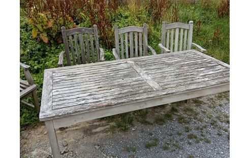 TABLE + 4 CHAISES JARDIN EN TECK