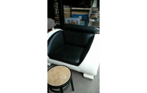 FAUTEUIL SIMILI CUIR NOIR ET BEIGE