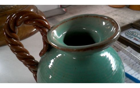 AMPHORE VERTE MET BRUN CERAMIQUE VINTAGE