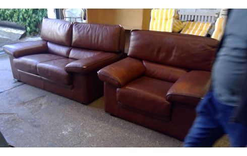 SALON 2 PLACES + 1 PL EN CUIR BRUN
