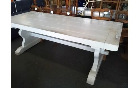 TABLE MONASTERE 2M50 2 ALLONGES PEINT EN BLANC