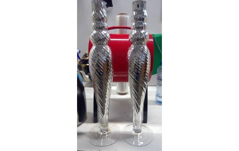 KANDELAARS GLAS  ZILVERKLEURIG 43 CM