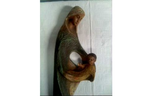 FIGUR MADONNA MIT KIND HOLZ