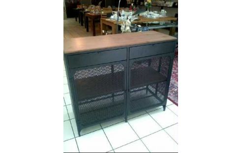 SIDEBOARD METALL HOLZ GRAU GITTER