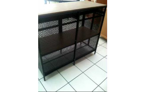 SIDEBOARD METALL HOLZ GRAU GITTER