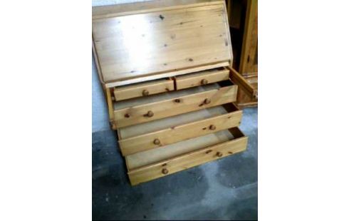 SEKRETÄR HOLZ HELL KLAPPBAR 11 SCHUBLADEN