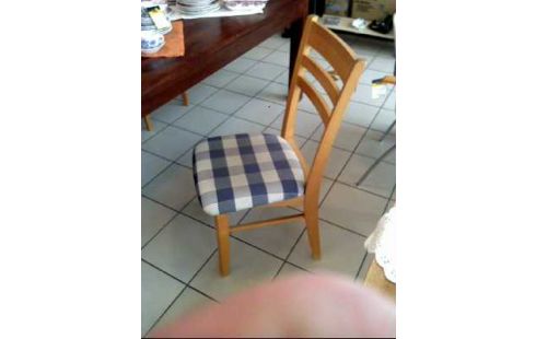 STUHL HOLZ SITZPOLSTER STOFF BLAU KARIERT