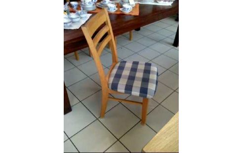 STUHL HOLZ SITZPOLSTER STOFF BLAU KARIERT