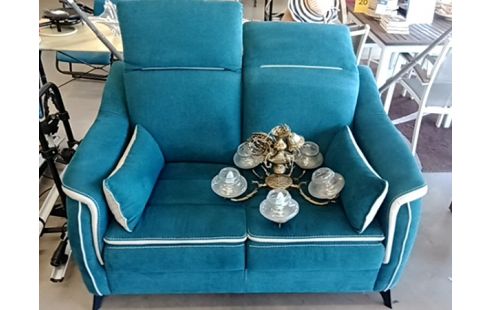 CANAPE 2 PLACES TISSU BLEU BLANC