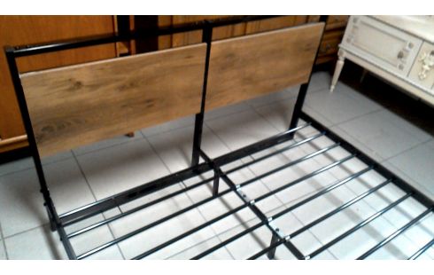 CAMA 140X200 NEGRO METAL, , MADERA LOOK