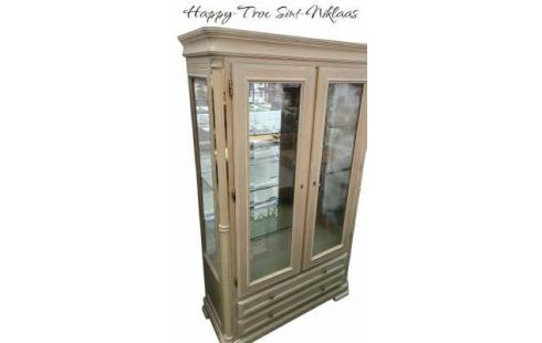 VITRINE 2 PORTES / 2 TIROIRS CHENE CERUSE BISAUTE GLACE ECLAIRE