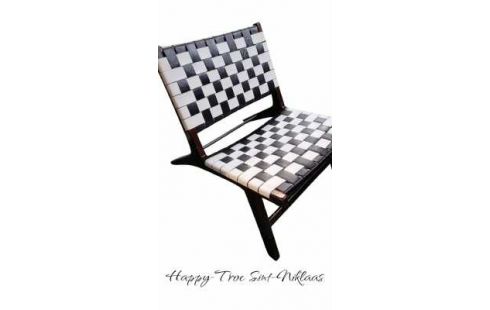 SILLA CUERO NEGRO BLANCA TECA