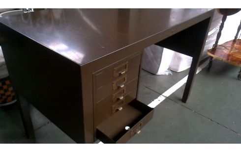 SCHREIBTISCH IM VINTAGE-STIL KHAKIFARBEN METALL 5 SCHUBLADEN