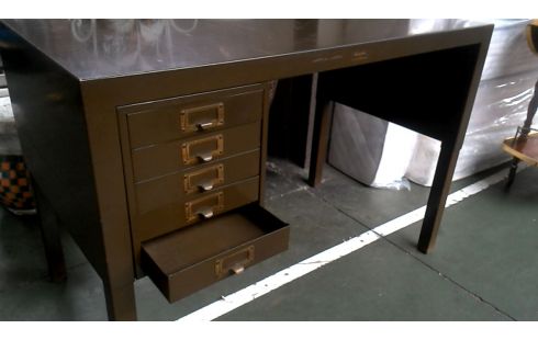 SCHREIBTISCH IM VINTAGE-STIL KHAKIFARBEN METALL 5 SCHUBLADEN