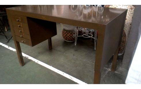 SCHREIBTISCH IM VINTAGE-STIL KHAKIFARBEN METALL 5 SCHUBLADEN