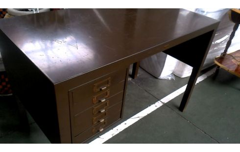 SCHREIBTISCH IM VINTAGE-STIL KHAKIFARBEN METALL 5 SCHUBLADEN