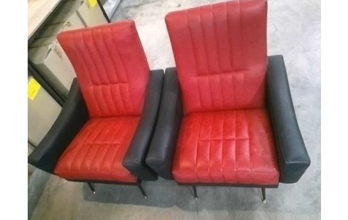 FAUTEUILS 1960 SKAI ROUGE & NOIR