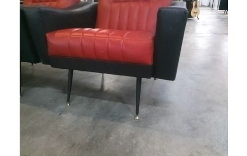 FAUTEUILS 1960 SKAI ROUGE & NOIR