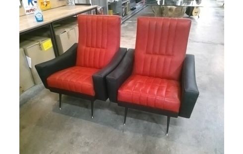 FAUTEUILS 1960 SKAI ROUGE & NOIR