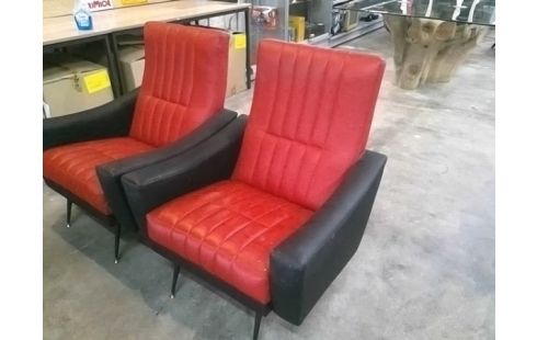 FAUTEUILS 1960 SKAI ROUGE & NOIR