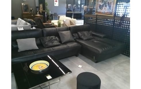 CANAPE AVEC MERDIENNE EN CUIR NOIR