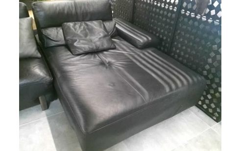 CANAPE AVEC MERDIENNE EN CUIR NOIR