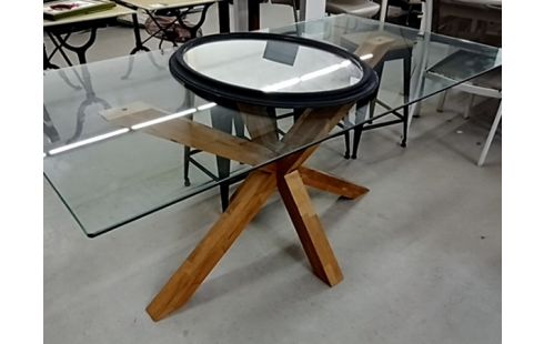 TABLE DESSUS VERRE PIEDS EN BOIS