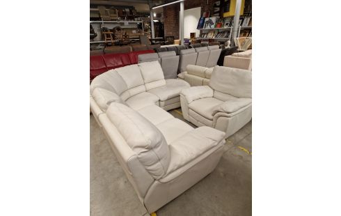 1084 SALON D'ANGLE CUIR BLANC RELAX MANUEL + RELAX MANUEL ITAL SOFA