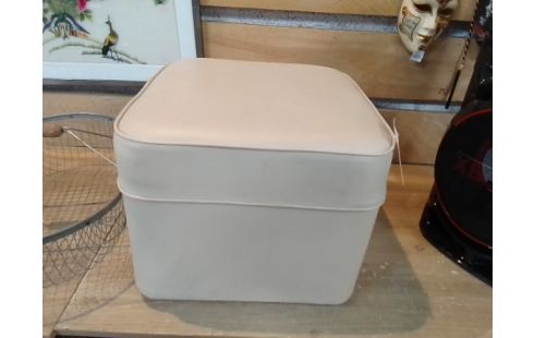 POUF CUIR BLANC EN L'ETAT
